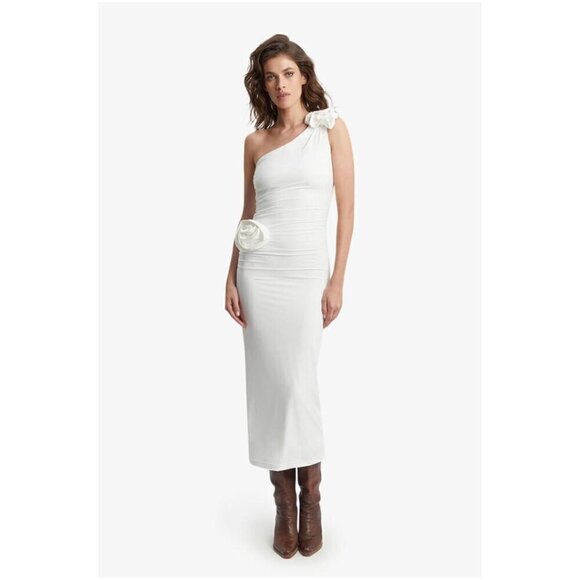 BARDOT Lilita Rosette One-Shoulder Stretch Jersey Midi Dress in Orchid White XS - Picture 16 of 16